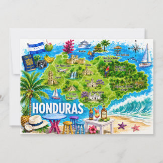 Honduras Illustrierte Reisekarte Postkarte