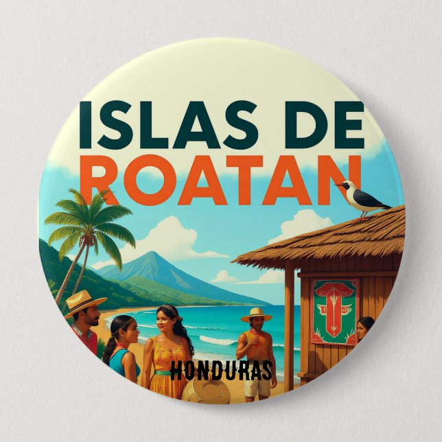  Honduras ISLAS DE ROATAN Retro poster Button (Vorderseite)