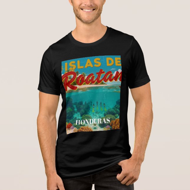  Honduras ISLAS DE ROATAN Retro poster Tri-Blend Shirt (Vorderseite)