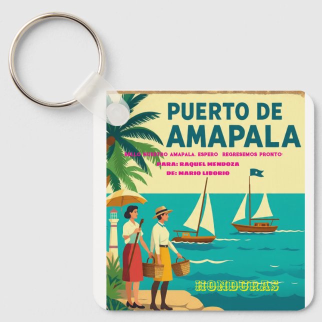  Honduras Puerto AMAPALA Retro poster Schlüsselanhänger (Vorderseite)