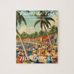 Honduras Puerto Tela Retro poster Puzzle<br><div class="desc">Rompecabezas Honduras Puerto Tela Retro poster Retro Travel Poster Puzzle – Puerto Tela, Honduras It’s Hispanic Heritage Month, a time to honor the rich cultures, traditions, and histories that make us who we are. From the delicious flavors of our kitchens to the rhythms that move our souls—and the legends that...</div>