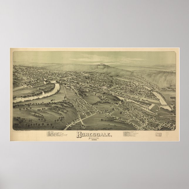 Honesdale Pennsylvania 1890 Antique Panoramabalkar Poster (Vorne)