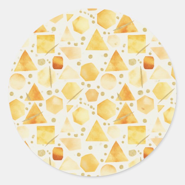 Honey & Amber Watercolor Geometric gold  Pattern  Runder Aufkleber (Vorderseite)