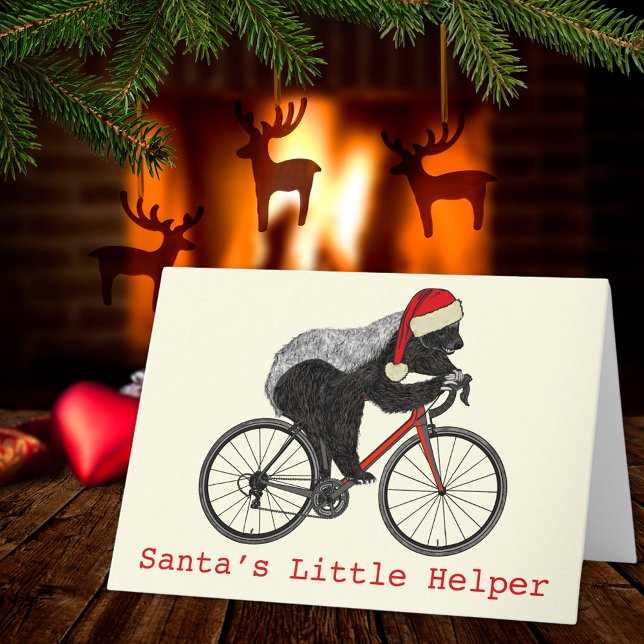 Honey Badger Cycling Funny Badass Festival Zitat Karte (Christmas honey badger riding a bicycle Santa’s little helper quote funny holiday greetings card)