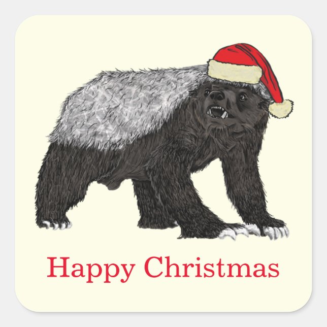 Honey Badger Funny Festive Badass Weihnachtsmotto Quadratischer Aufkleber (Vorderseite)