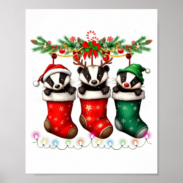 Honey Badger In Christmas Socks Lights Honey Badge Poster (Vorne)