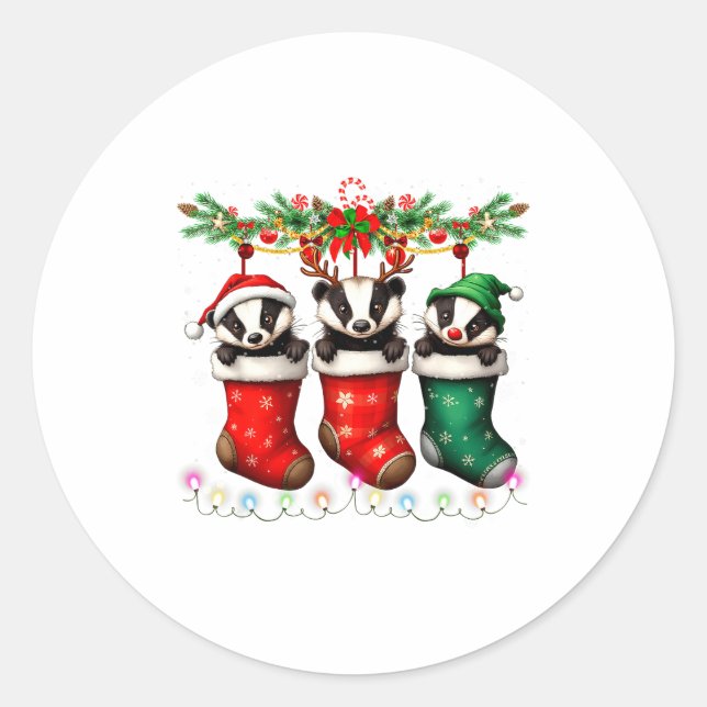 Honey Badger In Christmas Socks Lights Honey Badge Runder Aufkleber (Vorderseite)
