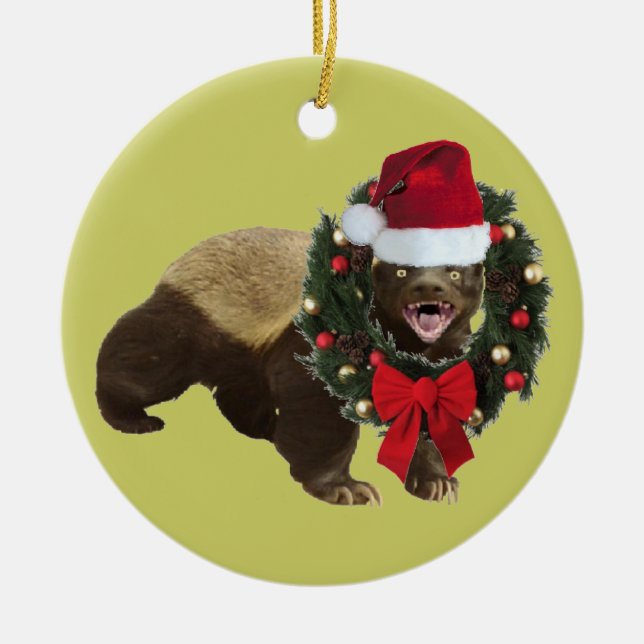 Honey Badger Santa Hat Christmas Tree Ornament (Vorne)