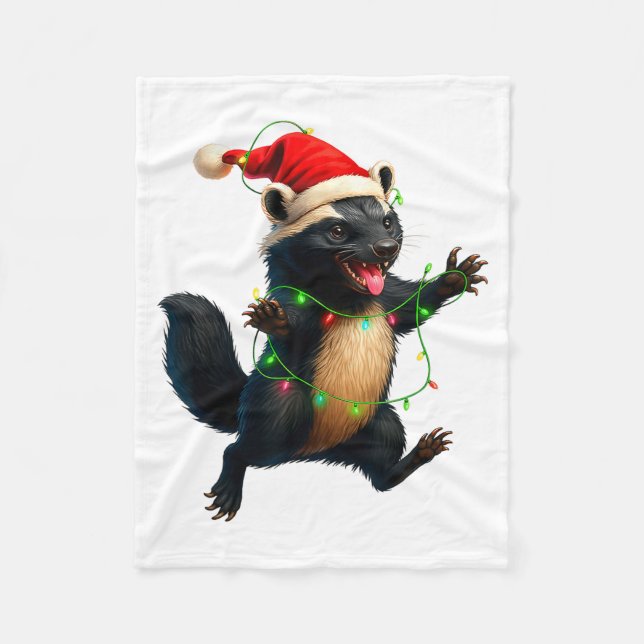 Honey Badger Tree Xmas Lights Santa Honey Badger C Fleecedecke (Vorderseite)