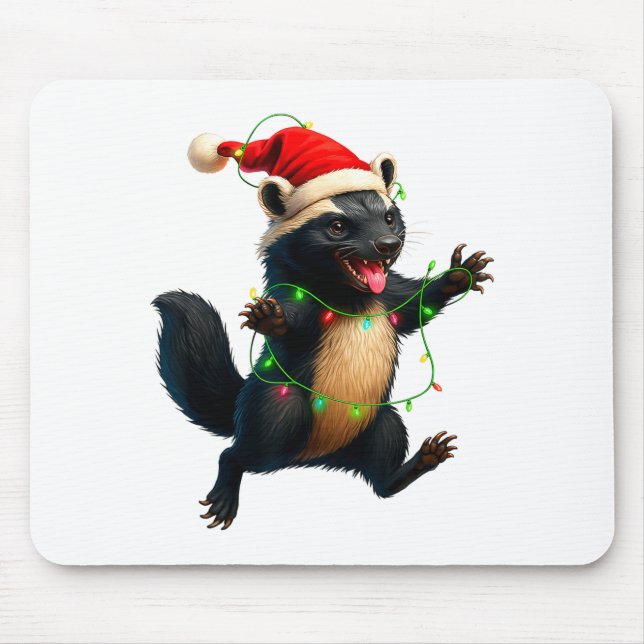 Honey Badger Tree Xmas Lights Santa Honey Badger C Mousepad (Vorne)