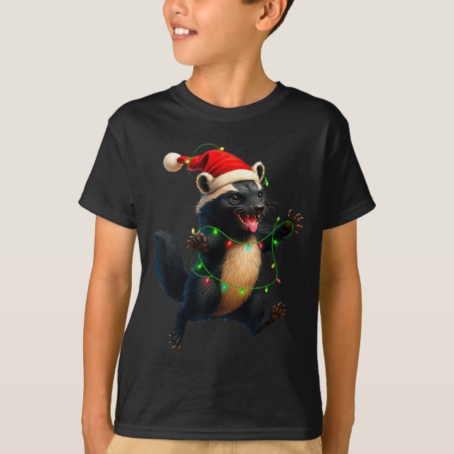 Honey Badger Tree Xmas Lights Santa Honey Badger C T-Shirt (Vorderseite)