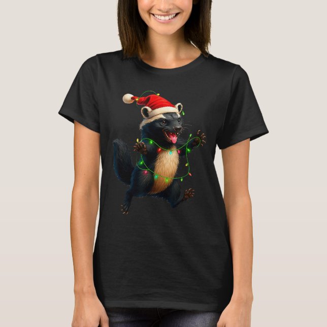 Honey Badger Tree Xmas Lights Santa Honey Badger C T-Shirt (Vorderseite)