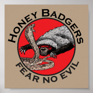 Honey Badgers Fee no Evil Funny Badass Slogan Red Poster