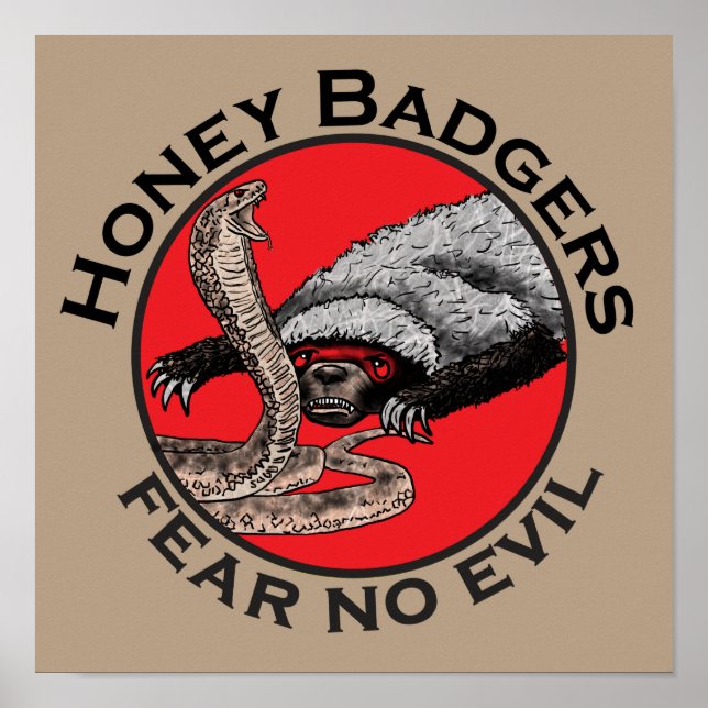 Honey Badgers Fee no Evil Funny Badass Slogan Red Poster (Vorne)