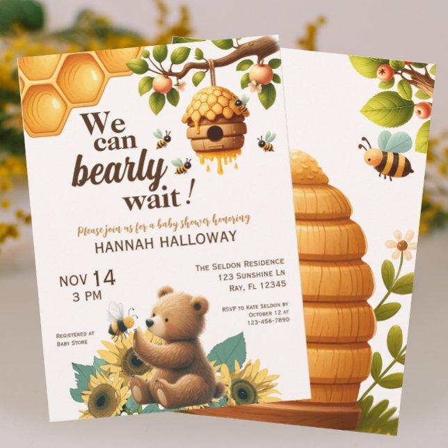 Honey Bear and Bee Bee Bee Bearly Wait Baby Dusche Einladung (Von Creator hochgeladen)