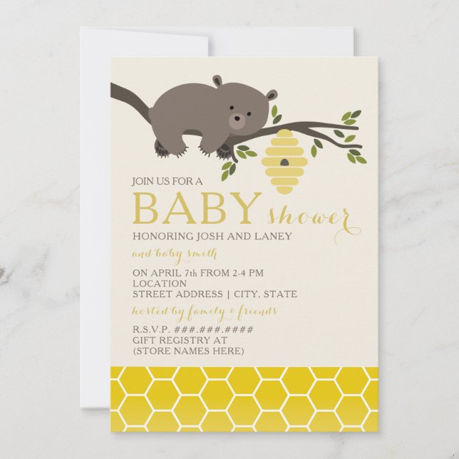 Honey Bear Baby Shower Einladung (Vorderseite)