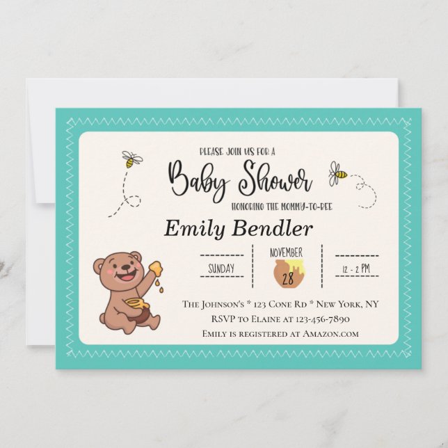Honey Bear Baby Shower Einladung (Vorderseite)