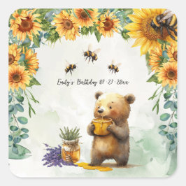 Honey Bear Birthday Party Napkins Quadratischer Aufkleber