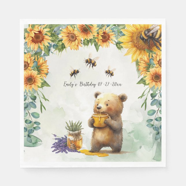 Honey Bear Birthday Party Napkins Serviette (Vorderseite)