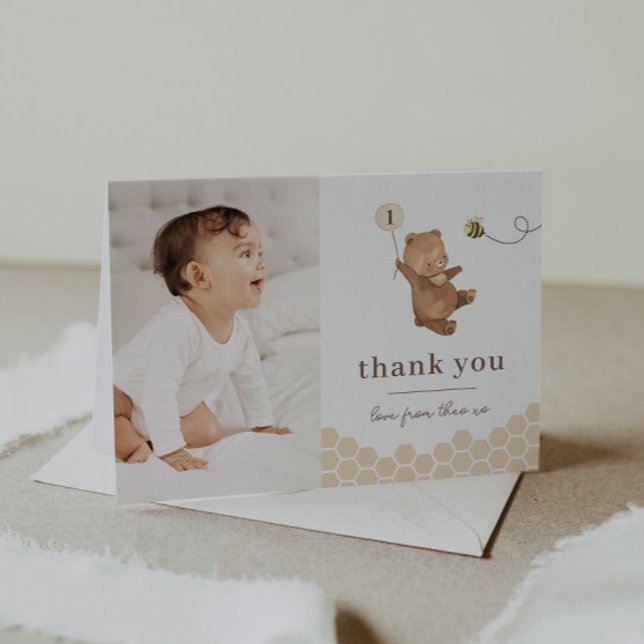 Honey Bear First Bee Day Foto Danke Karte (Von Creator hochgeladen)