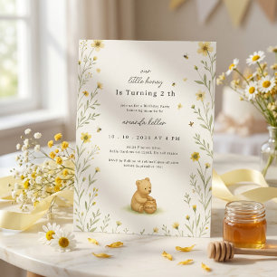 Honey Bear Floral Baby Geburtstag Einladung