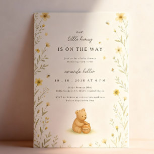 Honey Bear Floral Baby Geburtstag Einladung