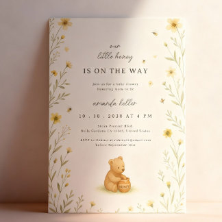 Honey Bear Floral Baby Geburtstag Einladung