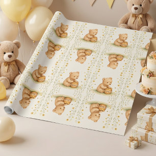 Honey Bear Floral Baby Geburtstag Geschenkpapier