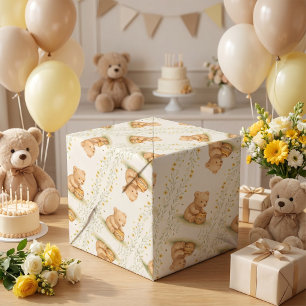 Honey Bear Floral Baby Geburtstag Geschenkpapier