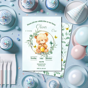 Honey Bear Niedlich Greenery Junge 1. Geburtstag Einladung