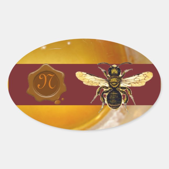 HONEY BEBROWN WAX SIEGEL MONOGRAM, BEEKEEPER OVALER AUFKLEBER (Vorderseite)