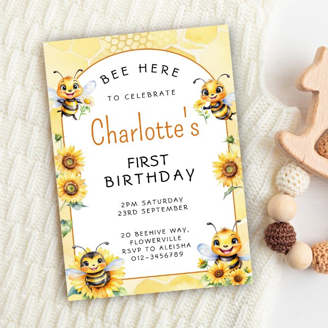 Honey Bee 1. Geburtstag Einladung (Honey Bee First Birthday Invitation
)
