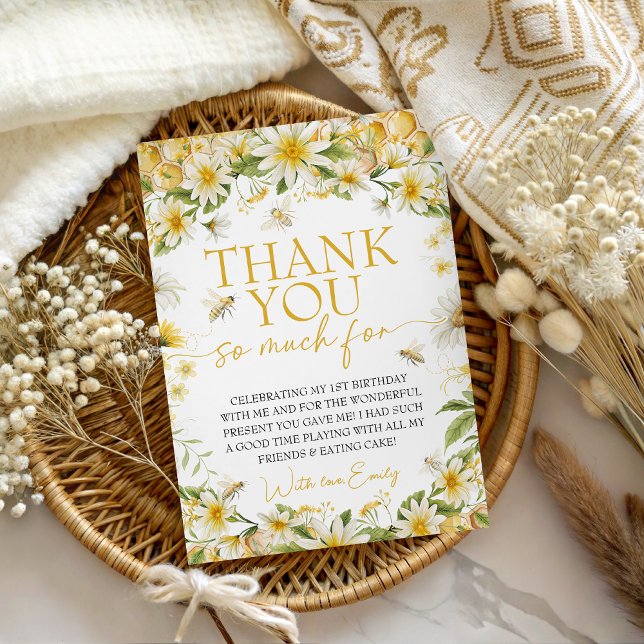 Honey Bee 1st Birthday Thank You Card Einladung (Von Creator hochgeladen)