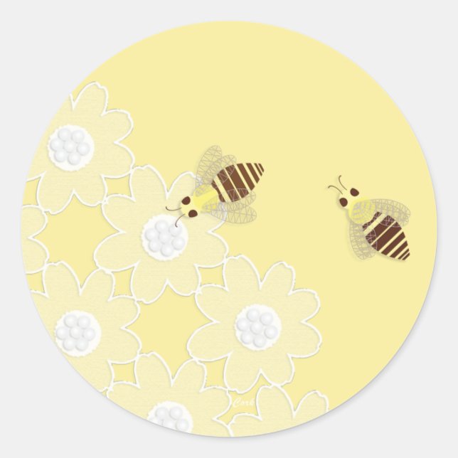 Honey Bee and Daisy Lace Round Stickers (Vorderseite)
