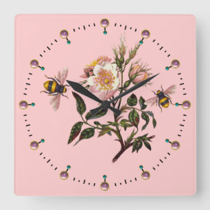HONEY BEE AND WILD ROSES ,BEEKEEPER QUADRATISCHE WANDUHR