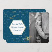 Honey Bee Aquamarin Gold Custom Foto Save the Date