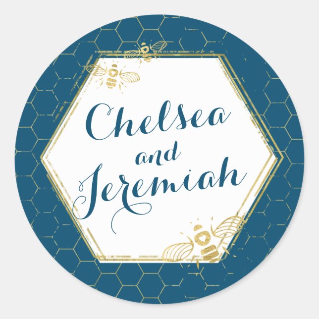 Honey Bee Aquamarin Gold Individuelle Name Sticker (Vorderseite)