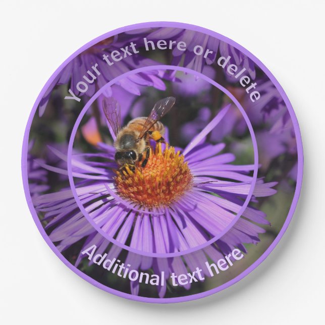 Honey Bee Aster Blume Natur Personalisiertes Party Pappteller (Vorderseite)