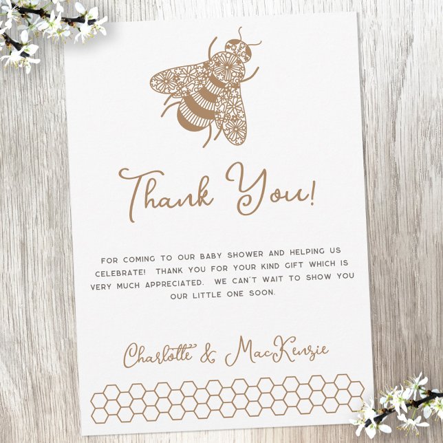 Honey Bee Baby Dusche Danke Karte (Bee themed baby shower thank you card with custom text )