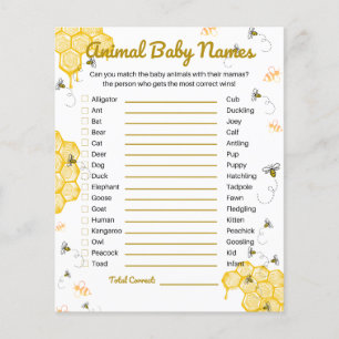Honey Bee Baby Shower Animal Baby Names Game