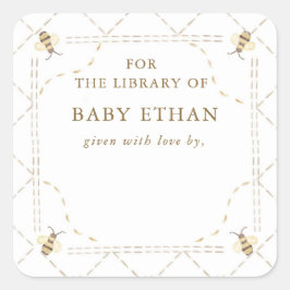 Honey Bee Baby Shower Book Library Quadratischer Aufkleber