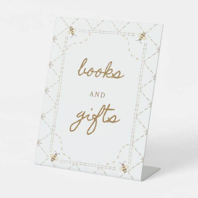 Honey Bee Baby Shower Books and Gifts Sign Sockelschild (Vorderseite)