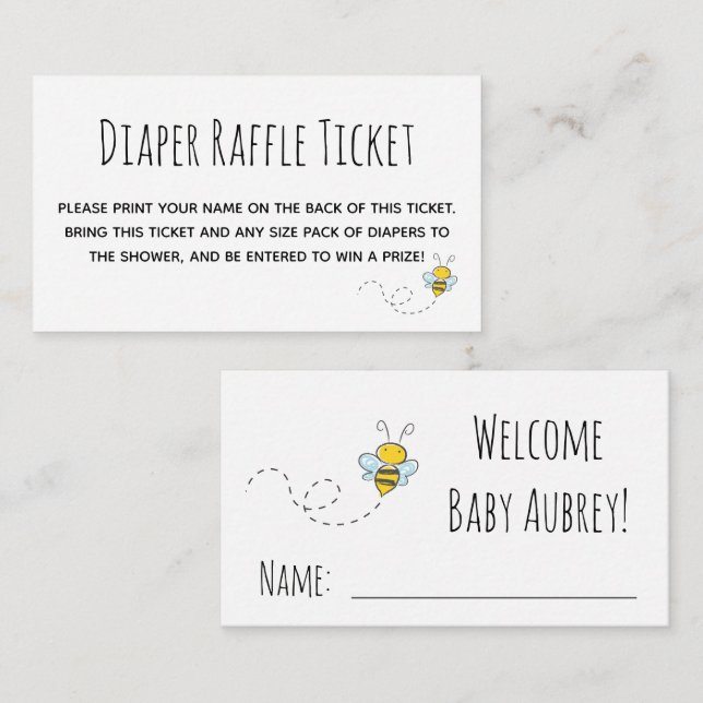 Honey Bee Baby Shower Diaper Raffle Ticket Begleitkarte (Vorne/Hinten)