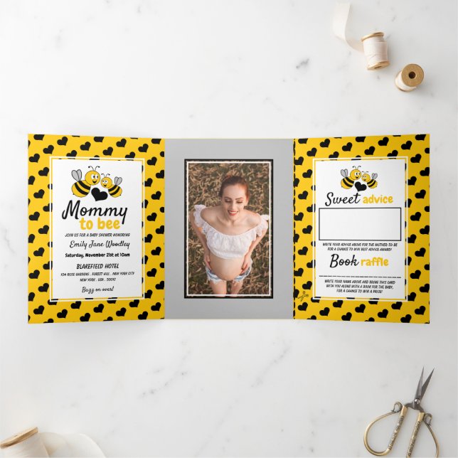 Honey Bee, Baby Shower Suite Dreifach Gefaltete Einladung (Innenseite)