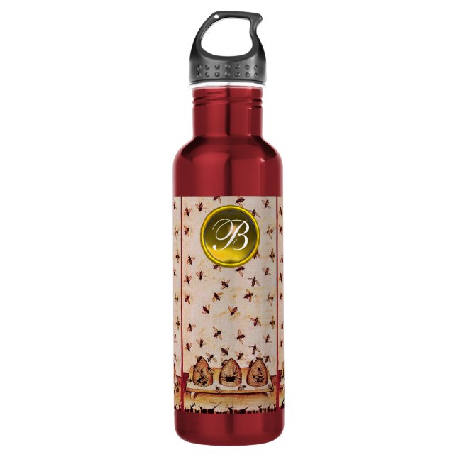 HONEY BEE, BEEKEEPER, Gemstone Monogramm Trinkflasche (Vorderseite)