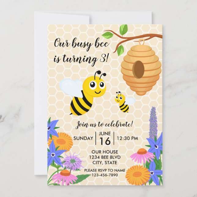 Honey Bee Birthday Einladung (Vorderseite)