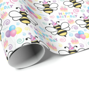 Honey Bee Birthday Wrapping Paper Geschenkpapier