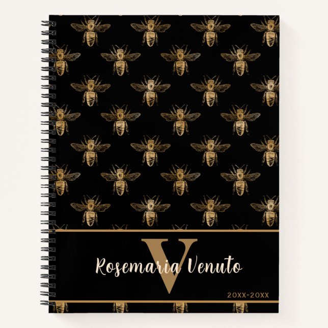 Honey Bee Black and Gold Notizbuch (Vorderseite)