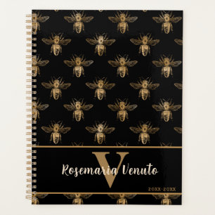 Honey Bee Black and Gold Personalisiert Monogram Planer