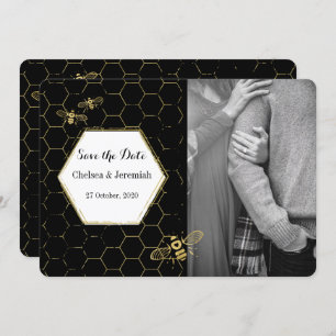 Honey Bee Black Gold Custom Foto Save the Date Einladung